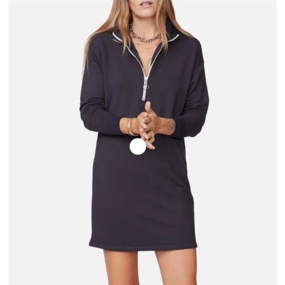 Monrow Half Zip Sweatshirt Dress Faded Black Size Small Knit Stretch Casual